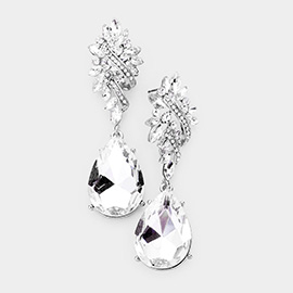 Marquise Stone Cluster Teardrop Dangle Evening Earrings