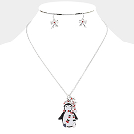 Enamel Santa Hat Penguin Pendant Necklace