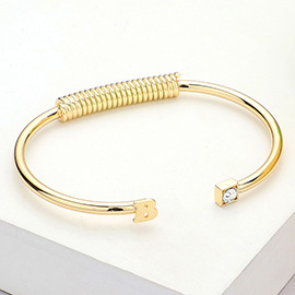 -B- Monogram Brass Metal Round Stone Tip Cuff Bracelet