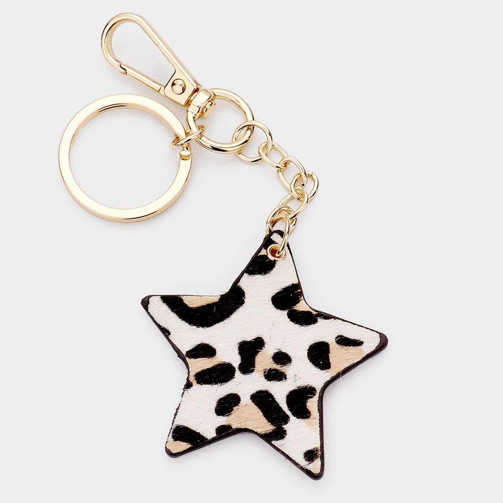 Download Leopard Pattern Genuine Leather Star Key Chain