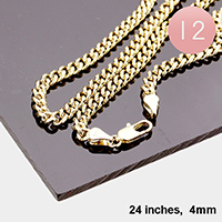 12PCS - 24 INCH, 4mm Gold Plated Round Cuban Chain Metal Necklaces