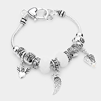 Angel Wing Heart Charm Multi Bead Bracelet