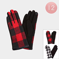 12Pairs - Buffalo Check Smart Touch Gloves