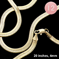 12PCS - 20 INCH, 4mm Gold Plated Superflex Herringbone Chain Necklaces