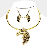 Antique Metal Horse Face Choker Necklace
