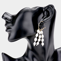 Metal Hoop Freshwater Pearl Tassel Earrings