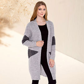 Soft Knit Furry Decoration Long Cardigan