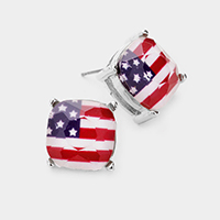 American USA Flag Square Stone Stud Earrings