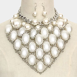 Pearl Chain Link Statement Bib Necklace