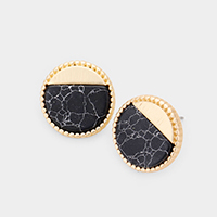 Natural Stone Accented Round Stud Earrings