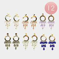 12Pairs - Open Metal Circle Lucite Bead Cluster Link Dangle Earrings