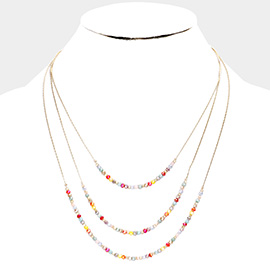 Faceted Beaded Triple Layered Bib Necklace