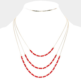 Faceted Beaded Triple Layered Bib Necklace