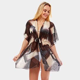 Abstract Square Pattern Cover Up Poncho