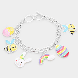 Enamel Honey Bee Rainbow Bunny Easter Egg Charm Toggle Bracelet