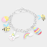 Enamel Honey Bee Rainbow Bunny Easter Egg Charm Toggle Bracelet