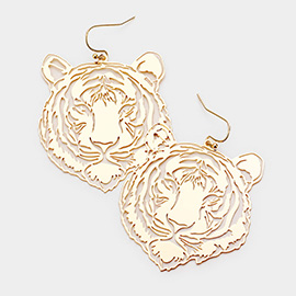 Brass Metal Cut Out Tiger Dangle Earrings