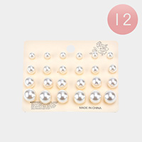 12Pairs - Pearl Stud Earrings