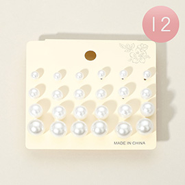 12Pairs - Pearl Stud Earrings