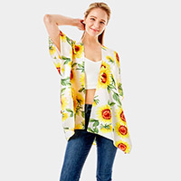 Sunflower Print Cover Up Kimono Poncho