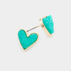 Druzy Heart Stud Earrings