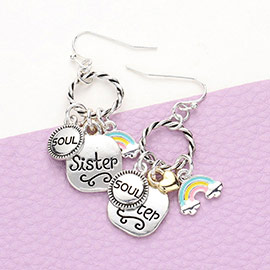 Braided Open Circle Soul Sister Enamel Rainbow Dangle Earrings