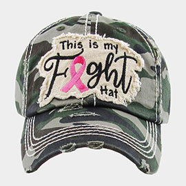 This Is My Fight Hat Message Pink Ribbon Accented Camouflage Patterned Vintage Baseball Cap