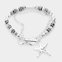 Antique Metal Starfish Charm Toggle Bracelet