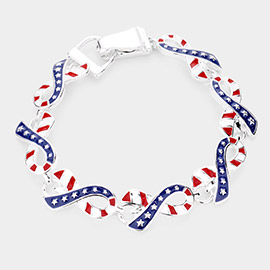 Enamel American USA Flag Infinity Link Magnetic Bracelet
