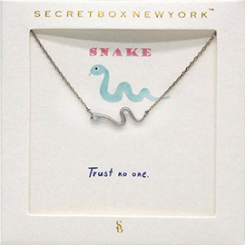 SECRET BOX_Rhinestone Embellished Metal Snake Pendant Necklace