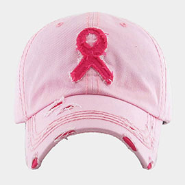 Pink Ribbon Accented Vintage Baseball Cap