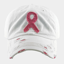 Pink Ribbon Accented Vintage Baseball Cap