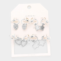 4Pairs - Rhinestone Embellished Heart Star Dangle Earrings
