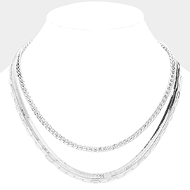 Double Layered Metal Chain Bib Necklace