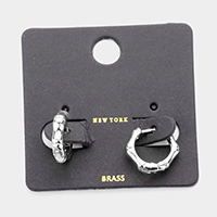 Brass Abstract Metal Hoop Huggie Earrings
