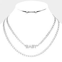 2PCS - BABY Rhinestone Embellished Pendant Message Necklaces