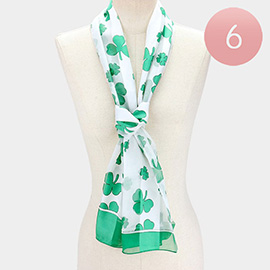 6PCS - Silk Feel Satin Striped Clover Print Scarves