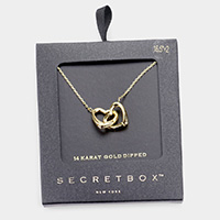 Secret Box _ 14K Gold Dipped Double Metal Heart Link Pendant Necklace