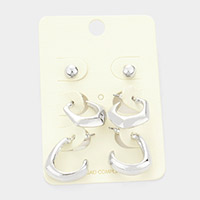 3Pairs - Metal Round Geometric Earrings