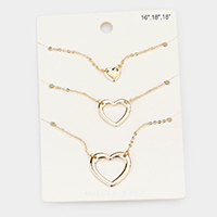 3PCS - Metal Heart Pendant Necklaces