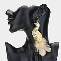Felt Back Seed Bead Feather Peacock Earrings