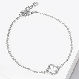 White Gold Dipped CZ Quatrefoil Charm Bracelet