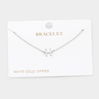 -H- White Gold Dipped Metal Monogram Charm Bracelet