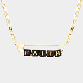 FAITH Metal Safety Pin Message Pendant Necklace