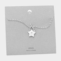 Stone Center Brass Metal Star Lock Pendant Toggle Necklace