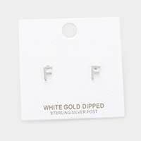 -F- White Gold Dipped Metal Monogram Stud Earrings