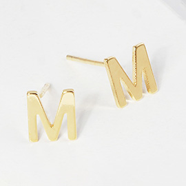 -M- Gold Dipped Metal Monogram Stud Earrings