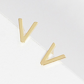 -V- Gold Dipped Metal Monogram Stud Earrings