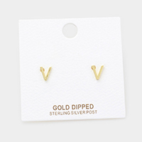 -V- Gold Dipped Metal Monogram Stud Earrings