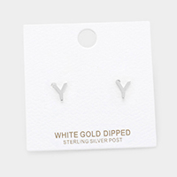 -Y- White Gold Dipped Metal Monogram Stud Earrings